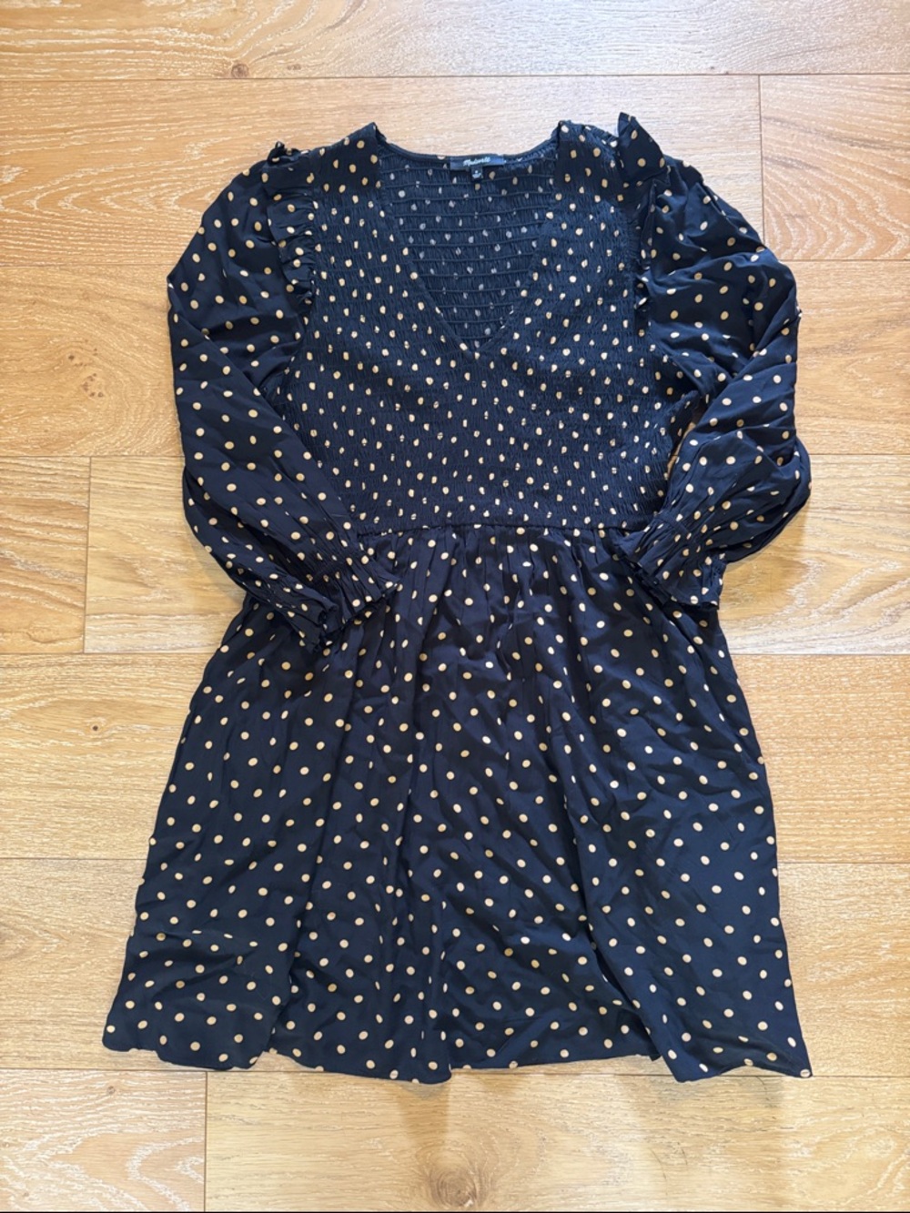 Madewell Black Dress with Gold Polka Dots